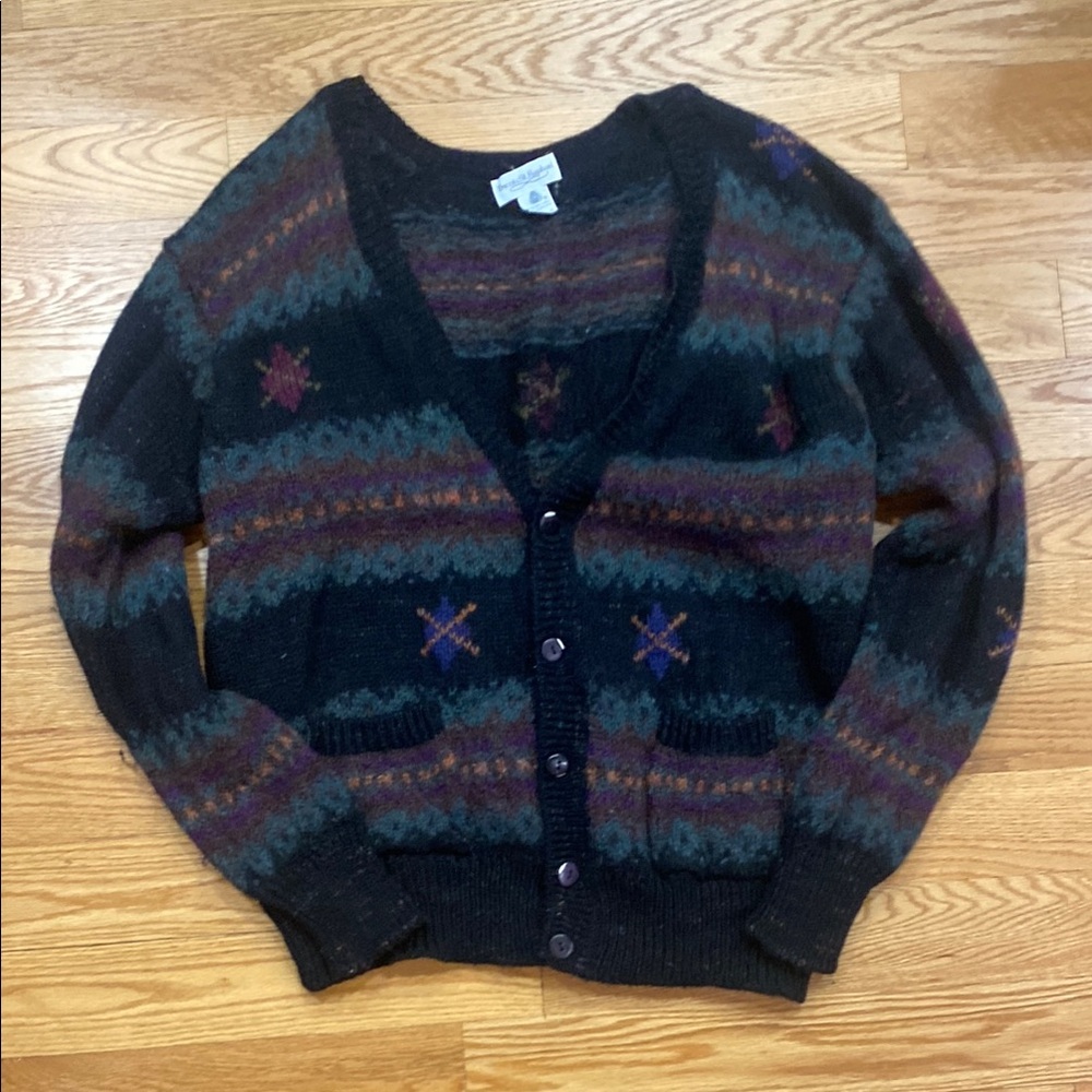 Tricots St Raphael Vintage Patterned Men's Wool Cardigan Sweater Extra Large